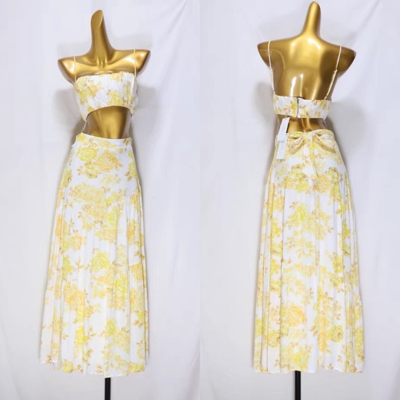 BILLY J Saraya White/Yellow Floral Top and Skirt Set - Picture 3 of 6